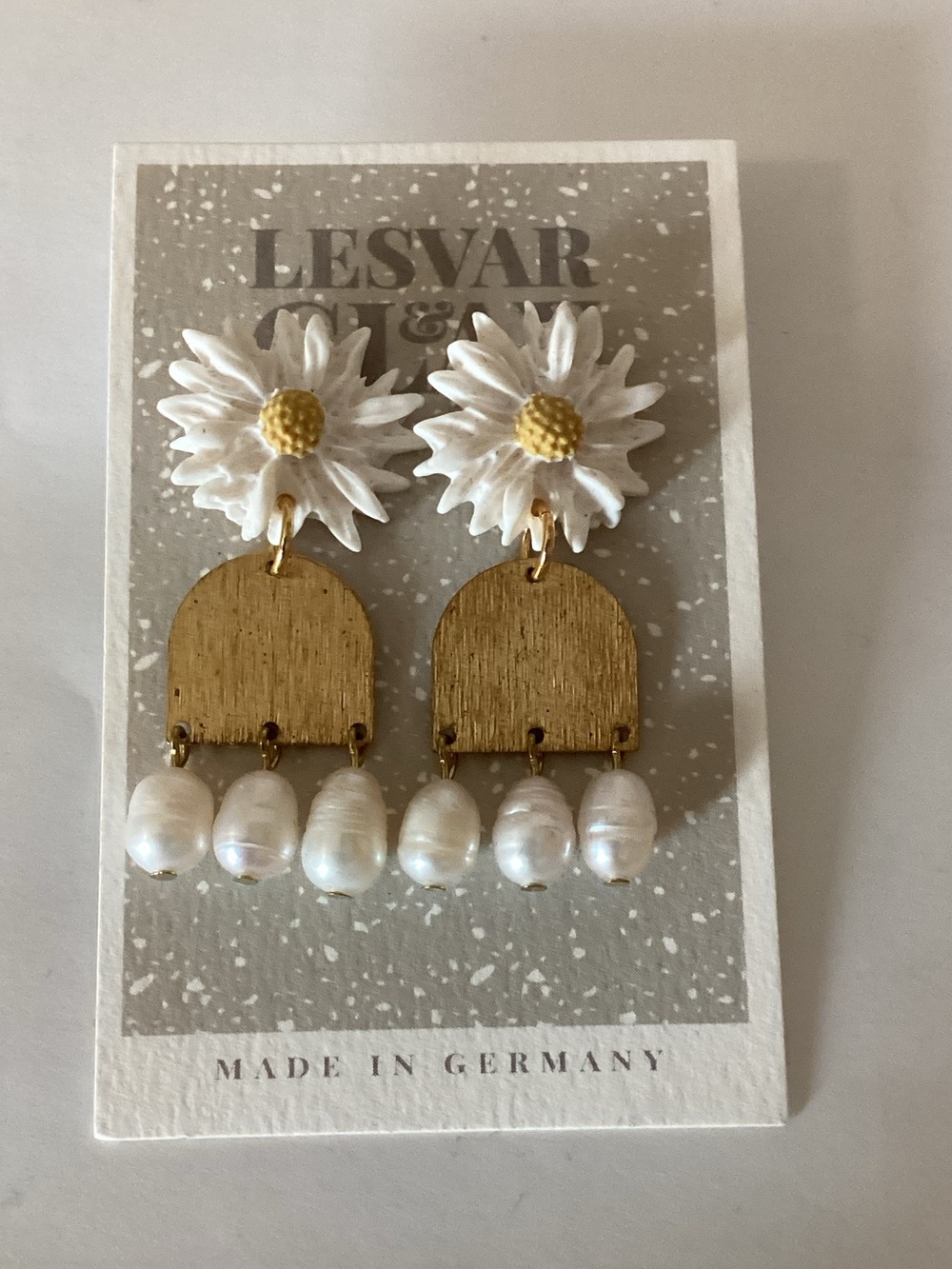 Lesvar and clay Daisy Drop Earrings with Freshwater Pearls